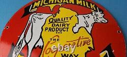 Plaque de pompe de station-service en porcelaine pour lait vintage du Michigan