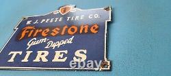 Plaque de pompe de station-service en porcelaine pour pneus Firestone vintage trempés dans de la gomme.