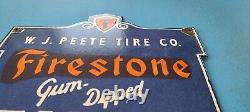 Plaque de pompe de station-service en porcelaine pour pneus Firestone vintage trempés dans de la gomme.