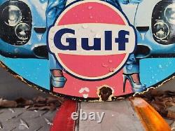 Plaque de service de station-service Gulf en porcelaine vintage pour pompe à essence d'huile moteur de voiture de course