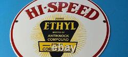 Plaque de signalisation en porcelaine de la station-service Vintage Hi-speed Ethyl Gasoline