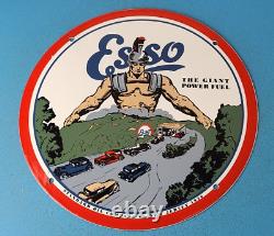Plaque de signalisation en porcelaine émaillée Vintage Esso Gasoline pour station-service de pompe à essence et d'huile.