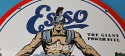 Plaque de signalisation en porcelaine émaillée Vintage Esso Gasoline pour station-service de pompe à essence et d'huile.
