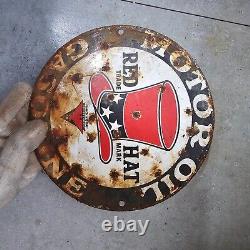Plaque de station-service en porcelaine Vintage Red Hat Gasoline pour pompe à essence, support à huile