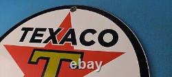 Plaque de station-service en porcelaine Vintage Texaco Gasoline Gas Oil Texas.
