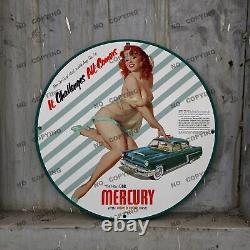 Plaque en porcelaine du service de station-service à essence Vintage 1952 Mercury Mero-o-matic Drive de 8 pieds