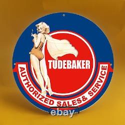 Plaque en porcelaine pour pompe à essence de station-service Vintage Tudebaker Autho.