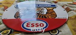 Plaque publicitaire en porcelaine d'une station-service Esso vintage pour l'essence, l'huile moteur et la pompe