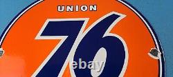 Plaque publicitaire en porcelaine de la station-service Vintage Union 76 pour pompe à essence