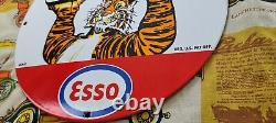 Plaque publicitaire en porcelaine pour la station-service Esso vintage, affiche de pompe à essence et d'huile moteur.
