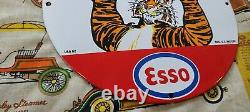Plaque publicitaire en porcelaine pour la station-service Vintage Esso Gasoline pour la pompe à essence et l'huile moteur