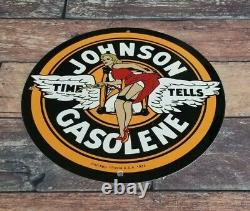 Plaque publicitaire en porcelaine pour pompe à essence de station-service Vintage Johnson Gasoline