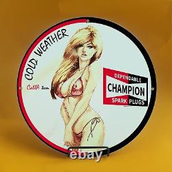 Plaque publicitaire en porcelaine pour pompe à essence vintage Champion Gasoline de 8 pouces pour station-service automobile