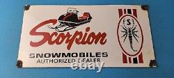 Plaque signalétique en porcelaine pour station-service de gaz et d'huile des motoneiges Scorpion vintage