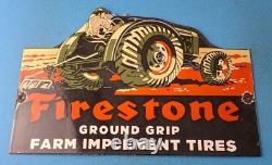 Pneus Vintage Firestone en Porcelaine Panneau de Station-Service de Pompe pour Engins Agricoles