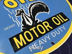 Pompe À Huile Vintage Skunk Moteur Porcelaine 12 Gas Plate Service Station Rare Sign