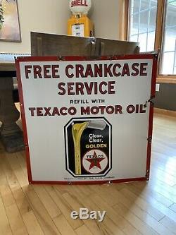Porcelain Texaco Sign Station Service De Carter D’essence Gratuit Gas Oil Rare Version Ssp