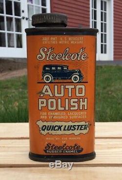 Rare Original Vintage Steelcote Auto Service Station Tin Can Gas Polish Sign