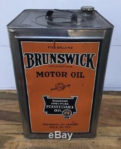 Rare Vintage Brunswick Huile Moteur 5 Gal Tin Can Gas Service Station Publicité