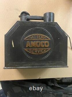 Rare Vintage Kit De Service De Batterie Amoco Transporteur De Gaz Station De Service Oil Can Auto