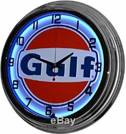 Retro 17 Gulf Neon Bleu Oil Gas Sign Station Service Garage Man Cave Horloge Murale