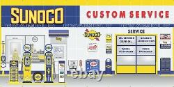 Scène de station-service Sunoco avec une ancienne pompe à essence - Peinture murale, enseigne, bannière pour garage