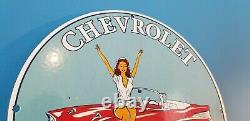 Service De Vintage Chevrolet Porcelain Station Concessionnaire Pin Up Girl Pump Sign
