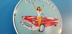 Service De Vintage Chevrolet Porcelain Station Concessionnaire Pin Up Girl Pump Sign