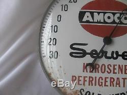 Service Vintage Amoco Oil Station Thermomètre Servel Publicité Rond Signe