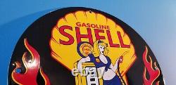 Service Vintage Shell Essence Porcelaine Station Pin Up Girl Flames Sign