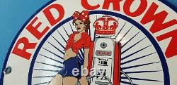 Signe Américain De Pompe De Station D’essence De Porcelaine D’essence De Couronne Rouge Vintage