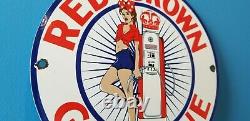 Signe Américain De Pompe De Station D’essence De Porcelaine D’essence De Couronne Rouge Vintage