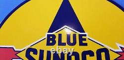 Signe Bleu Vintage De Support De Plaque De Plaque De Plaque De Pompage De Station-service De Porcelaine De Sunoco D’essence
