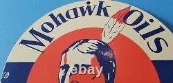 Signe Vintage De Plaque De Plaque De Pompe De Station D’essence Mohawk De Porcelaine De Gaz