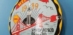 Signe Vintage De Station D’service De Porte D’arrêt De Golden Gate D’huile De Gaz De Porcelaine De Coquille De Cru