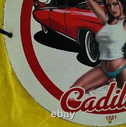 Station-service agréée Cadillac Garage Pinup Enseigne en émail de porcelaine