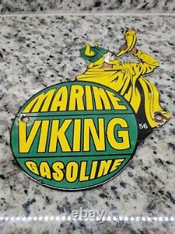 Véritable Panneau En Métal De Porcelaine Viking Station D'essence Maritime Service Garage