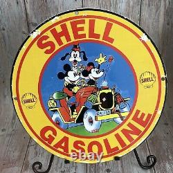 Vieille Essence Shell Porcelaine Sign Mickey Station Essence Pompe Moteur De Service D'huile