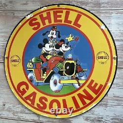 Vieille Essence Shell Porcelaine Sign Mickey Station Essence Pompe Moteur De Service D'huile