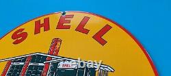 Vieille Essence Shell Station De Service D'essence De Porcelaine Garage Pompe Mécanique