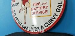 Vieille Goodyear Pneus Porcelaine Gaz Curvy Gal Girl Service Station Pump Sign