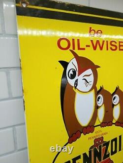 Vieille Pennzoil Porcelaine Panneau Owl Station D'essence Wise Pétrole Service De Garage Plaque