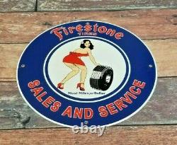 Vieilles Pneus Firestone Porcelaine Essence Service De Vente Station Automobile Signe