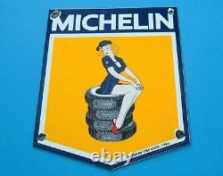Vieilles Pneus Michelin Bibendum Porcelaine Gaz Auto Mécanique Service Station Signe