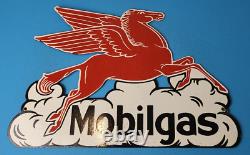 Vintage 17 Mobilgas Station De Service D'essence De Porcelaine Plaque De Pompe Pegasus