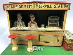 Vintage 1930 Tin Litho Marx Station Service Roadside Rest Oil Gas
