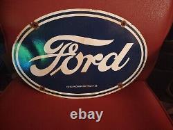 Vintage 1958 Ford Porcelaine Sign Auto Parts Dealer Gas Station Oil Service Dept
