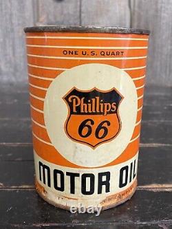 Vintage 1qt Non Ouvert Phillips 66 Motor Oil Can Gas Station Orange