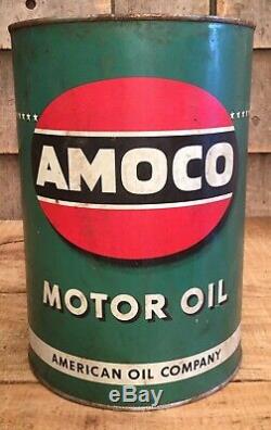 Vintage 5 Qt Amoco American Oil Co. Motor Oil Tin Can Sign Service Station Gaz