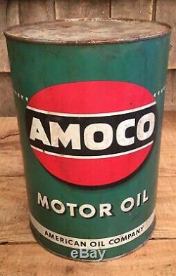 Vintage 5 Qt Amoco American Oil Co. Motor Oil Tin Can Sign Service Station Gaz